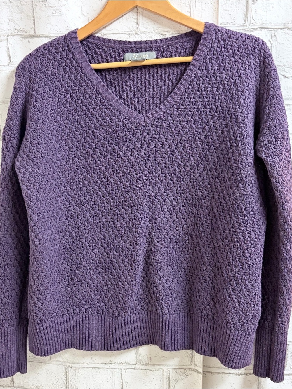 Natural Reflections Purple V-Neck Textured Knit Sweater